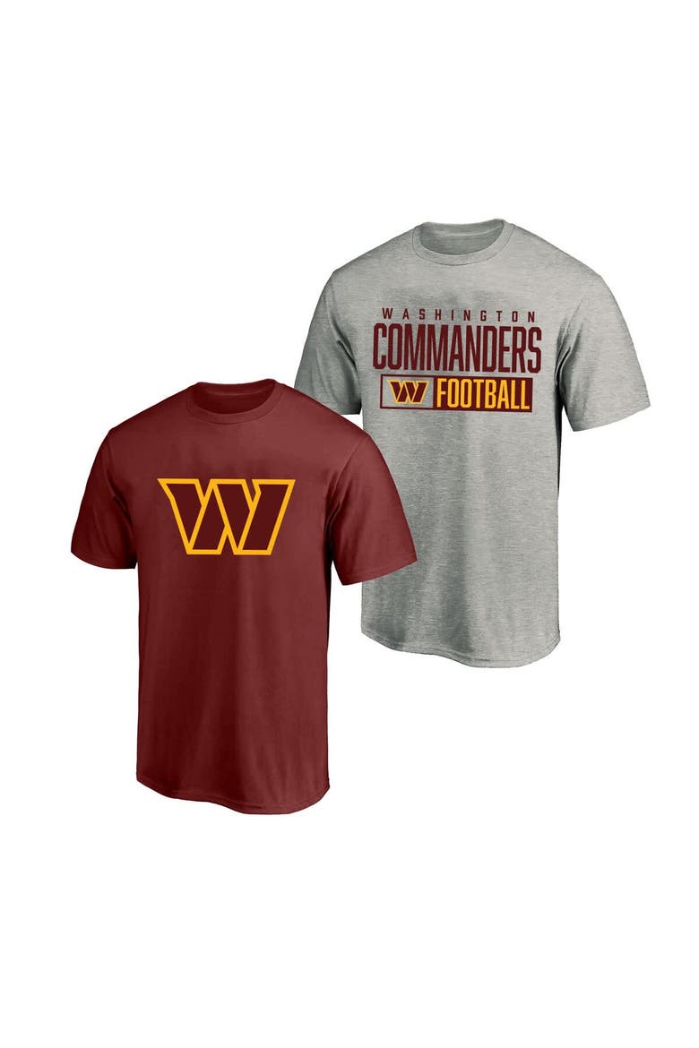 Men's Fanatics  Heather Gray/Burgundy Washington Commanders Big & Tall 2-Pack T-Shirt Set, Main, color, Heather Gray