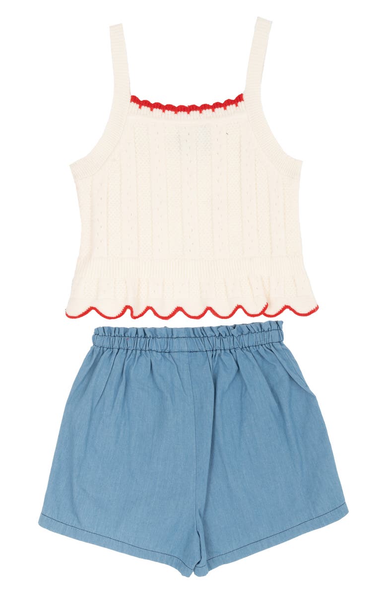 Rare Editions Kids' Strawberry Knit Tank & Chambray Shorts Set, Alternate, color, Off White