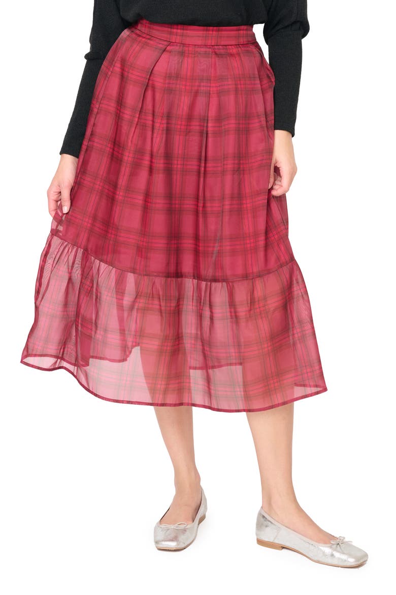 Plaid Organza Tiered Skirt, Main, color, MULBERRY WINE PLAID