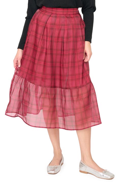Plaid Organza Tiered Skirt