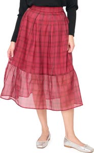 GIBSONLOOK Plaid Organza Tiered Skirt