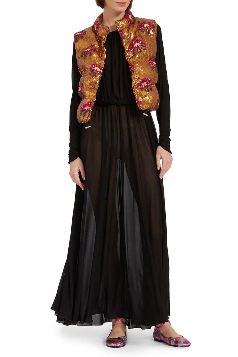 Bonbon Puffer Vest, Main, color, Textured Sequins Rust
