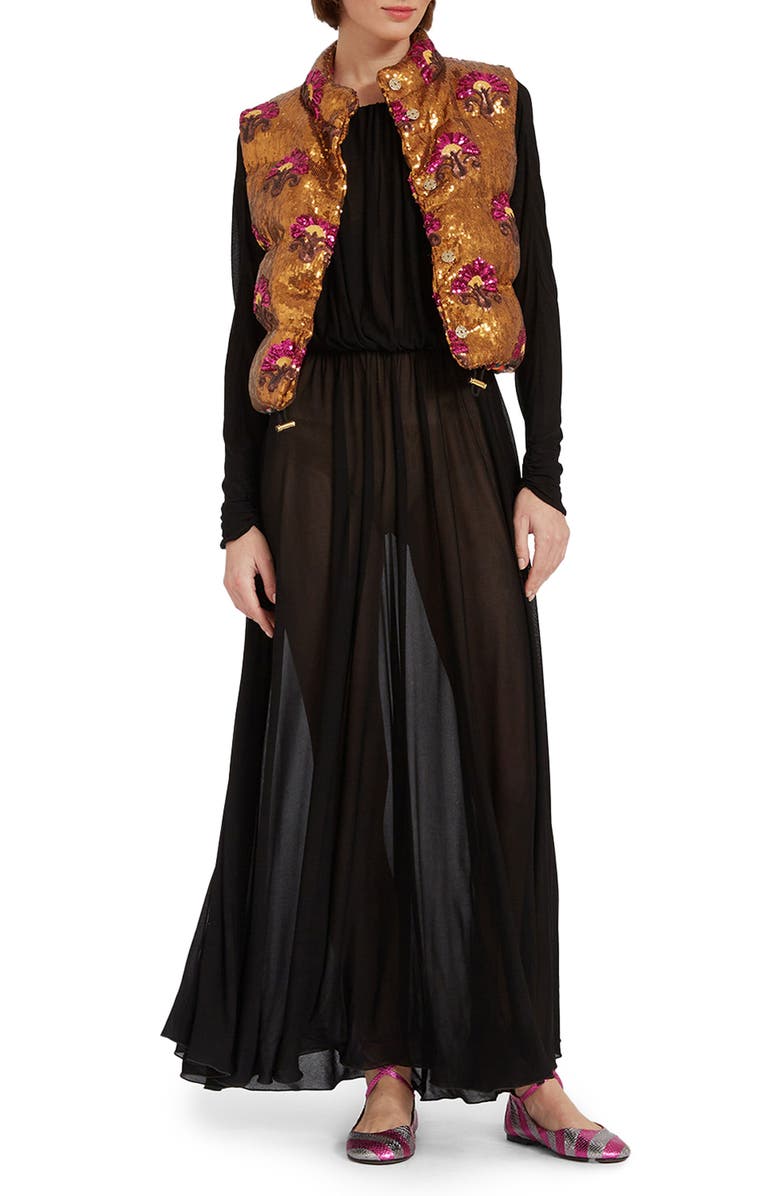 La DoubleJ Bonbon Puffer Vest, Main, color, Textured Sequins Rust