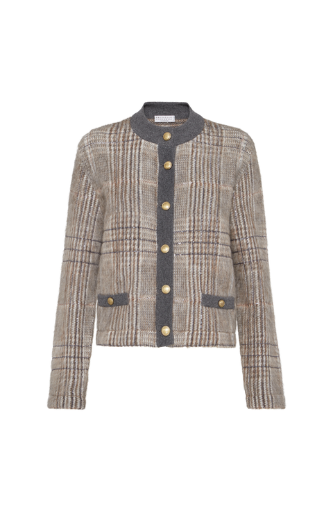 Jacquard cardigan with dazzling check