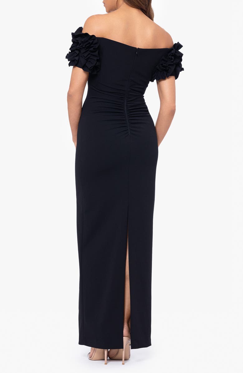 Xscape Evenings Ruffle Sleeve Off the Shoulder Scuba Crepe Column Gown, Alternate, color,