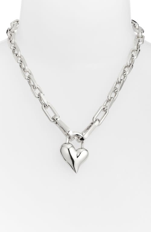 Jenny Bird Padlock Heart Pendant Chain Necklace In High Polish Silver
