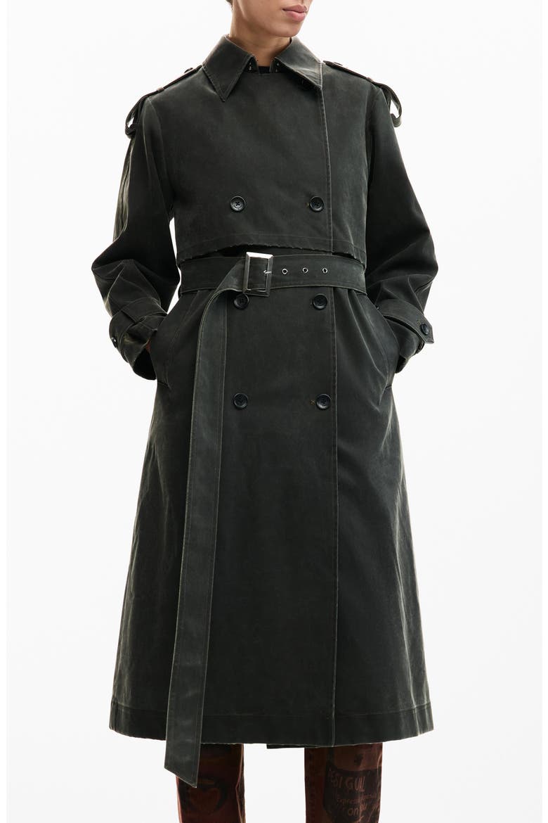 Faux Leather Trench, Main, color, DARK GREY