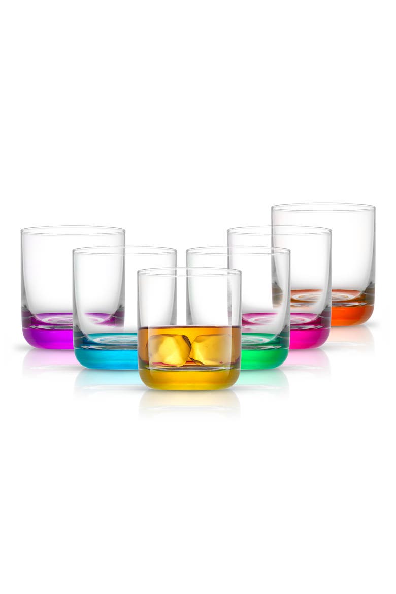 Hue Colored Double Old Fashion Glass - Set of 6, Main, color, MULTI
