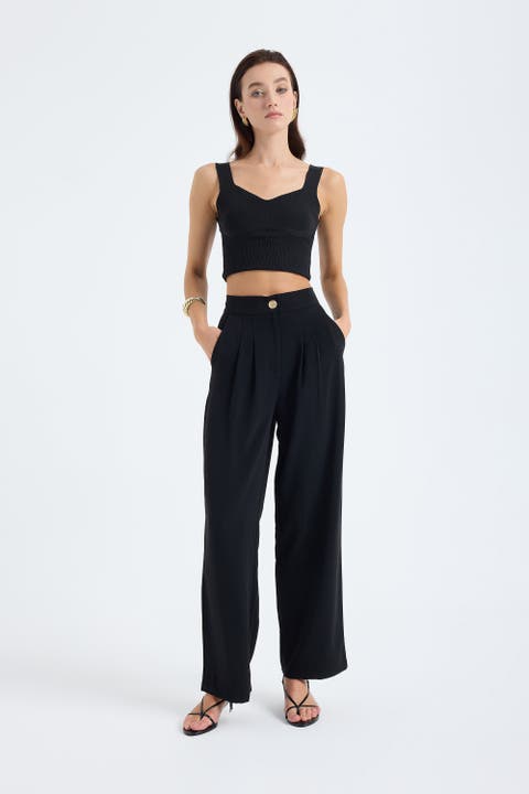 Elara High Waist Pleated Pants