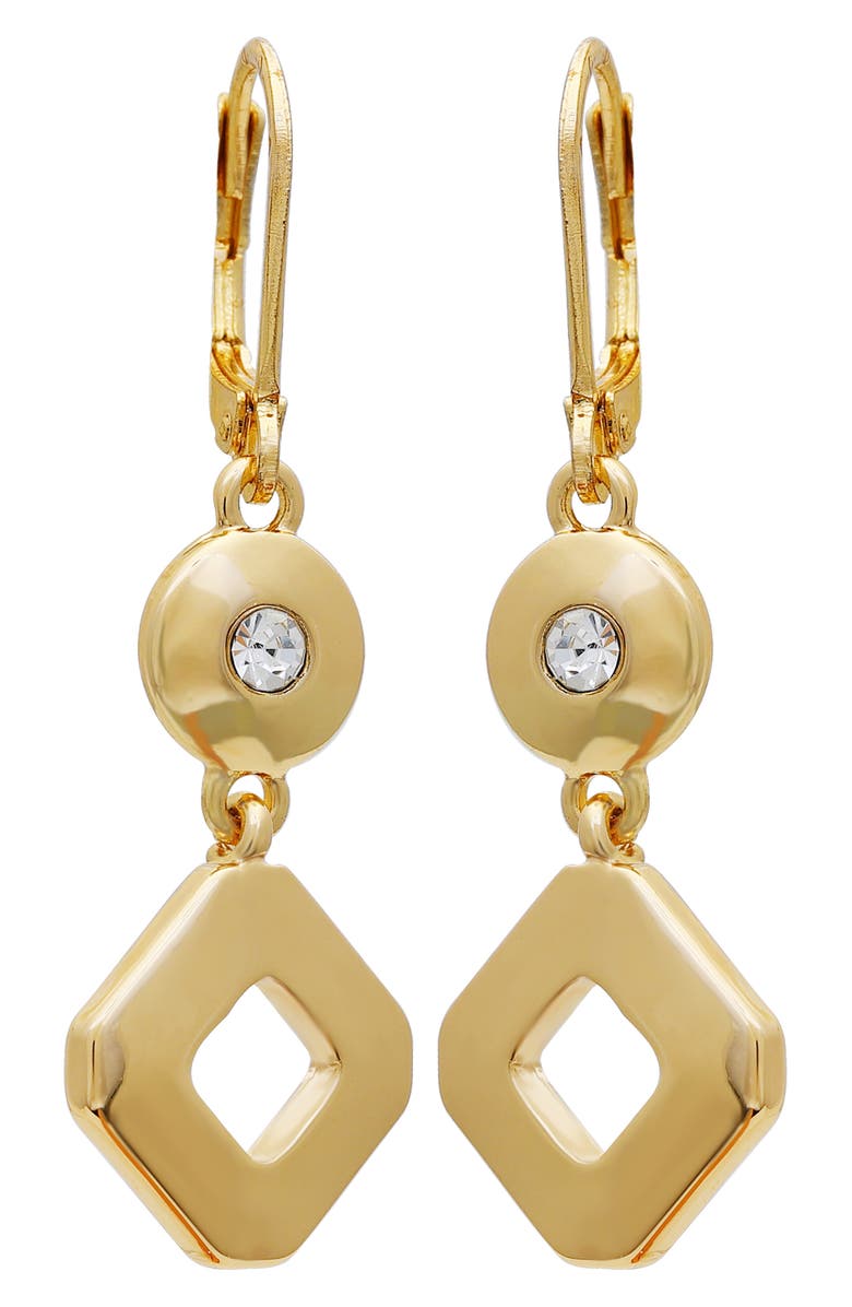T Tahari Crystal Drop Huggie Hoop Earrings, Main, color, Gold Tone