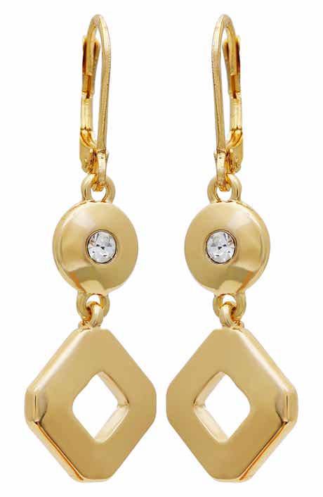 T Tahari Crystal Drop Huggie Hoop Earrings
