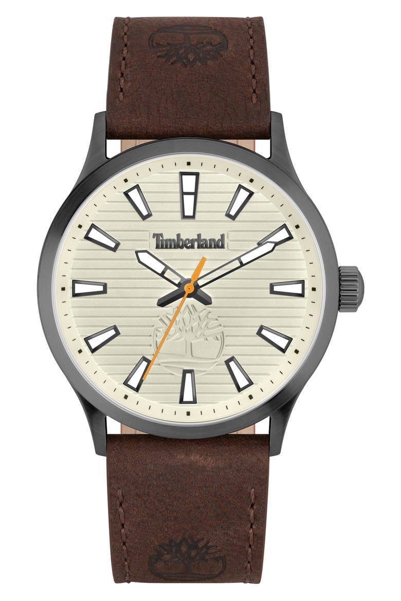 Trumbull Leather Strap Watch, 45mm, Main, color, DARK BROWN
