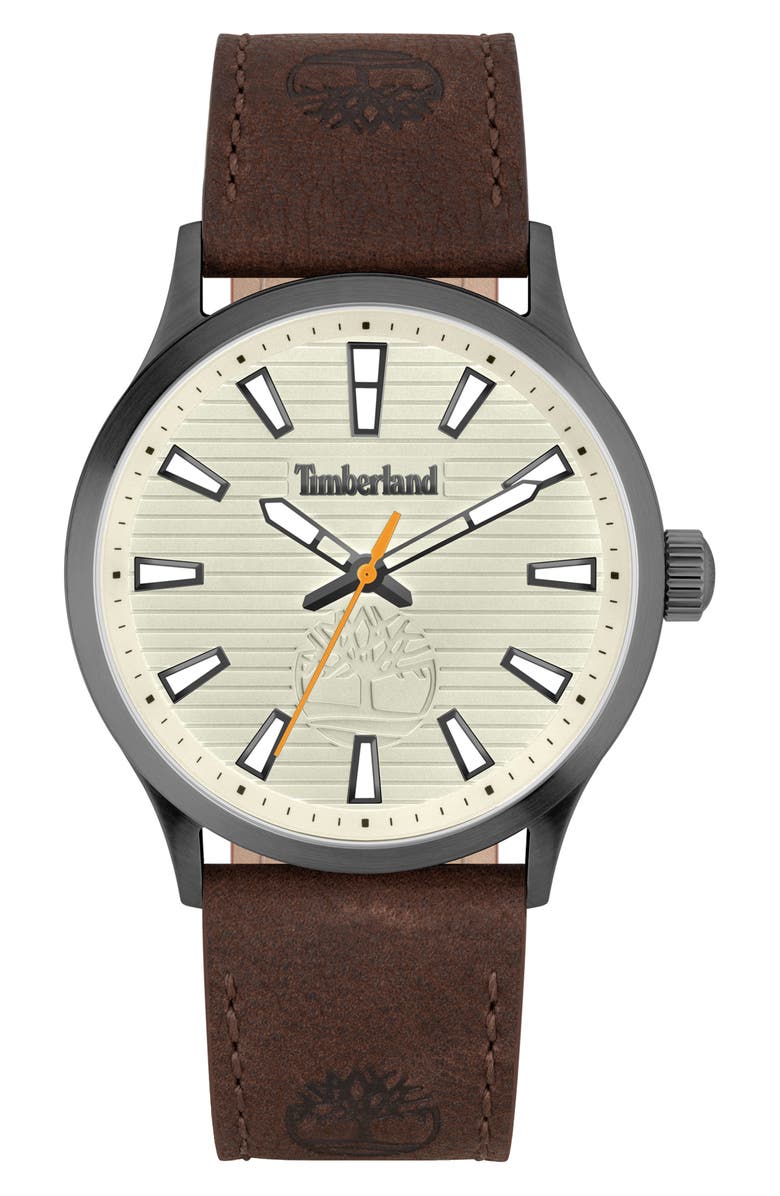Timberland Trumbull Leather Strap Watch, 45mm, Main, color,