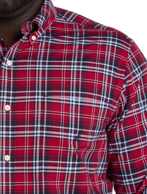 Nautica Men's Long Sleeve Button-front Twill Plaid Shirt In L Red
