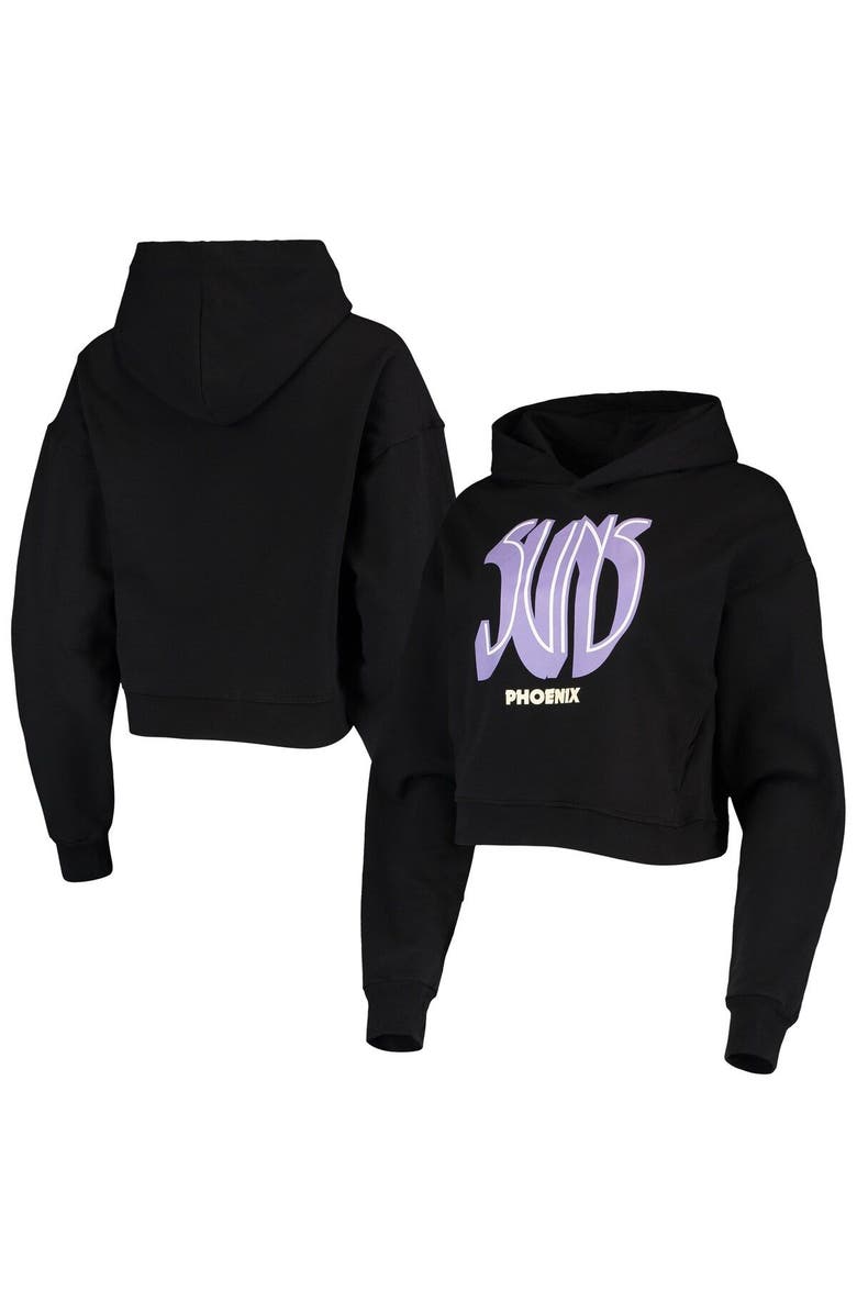 LUSSO Women's Lusso Black Phoenix Suns Layla World Tour Cropped Pullover Hoodie, Main, color, Black