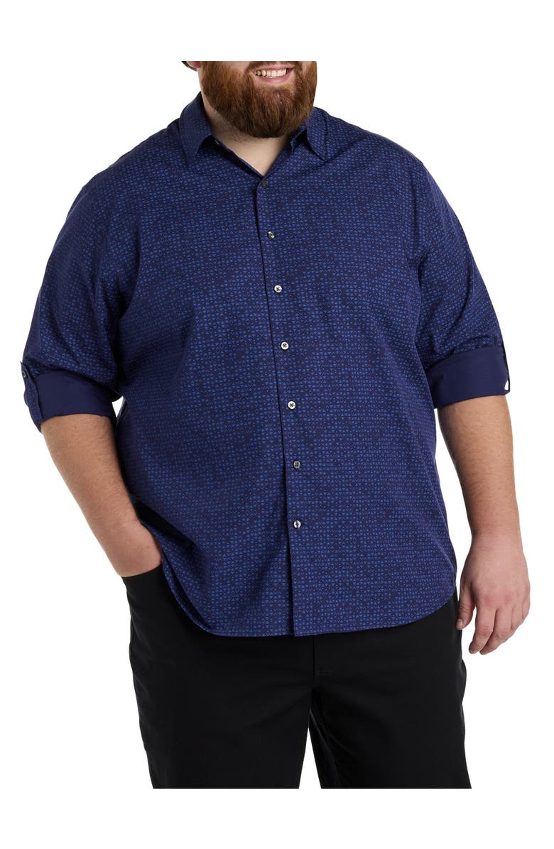 Synrgy by DXL Big & Tall Geometric Print Roll-Tab Sport Shirt, Main, color, Blue