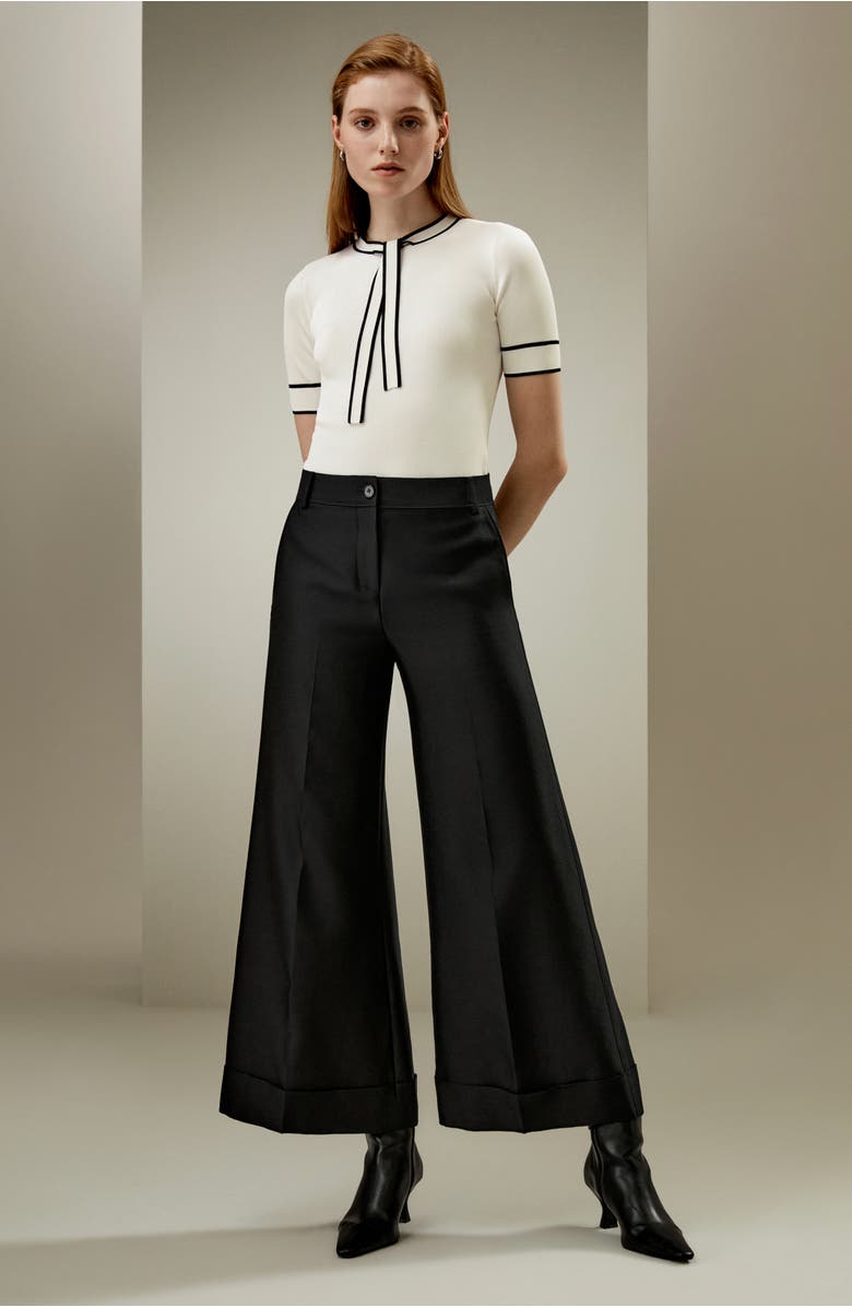 Lilysilk Silk Knit Top with Ribbons, Alternate, color, White With Black Stripes