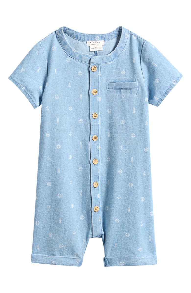 Petit Lem Seaside Chambray Romper, Main, color, Light Blue
