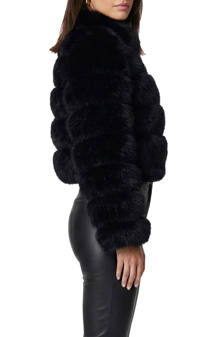 Fur-Free Fox (Faux Fur) Horizontal Zip Short Jacket, Alternate, color, BLACK