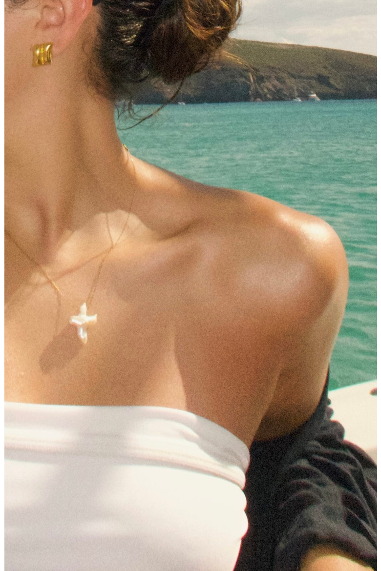 Pearl Cross Necklace, Alternate, color, Pearl / Gold