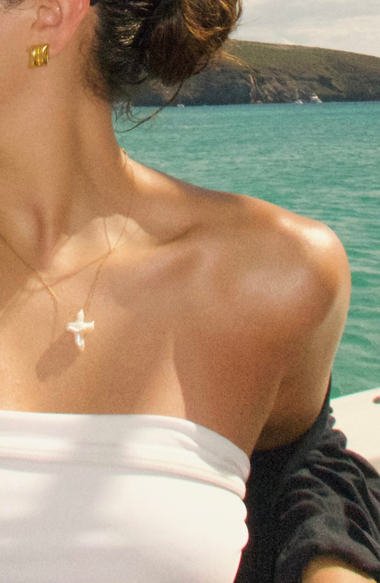 Joiana Jewelry Pearl Cross Necklace, Alternate, color, Pearl / Silver