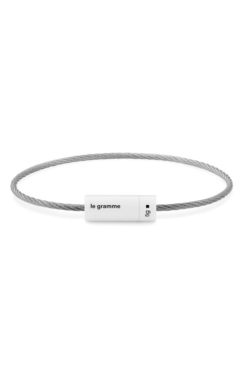 le gramme Men's 5G Brushed White Ceramic Clasp Cable Bracelet, Main, color, 