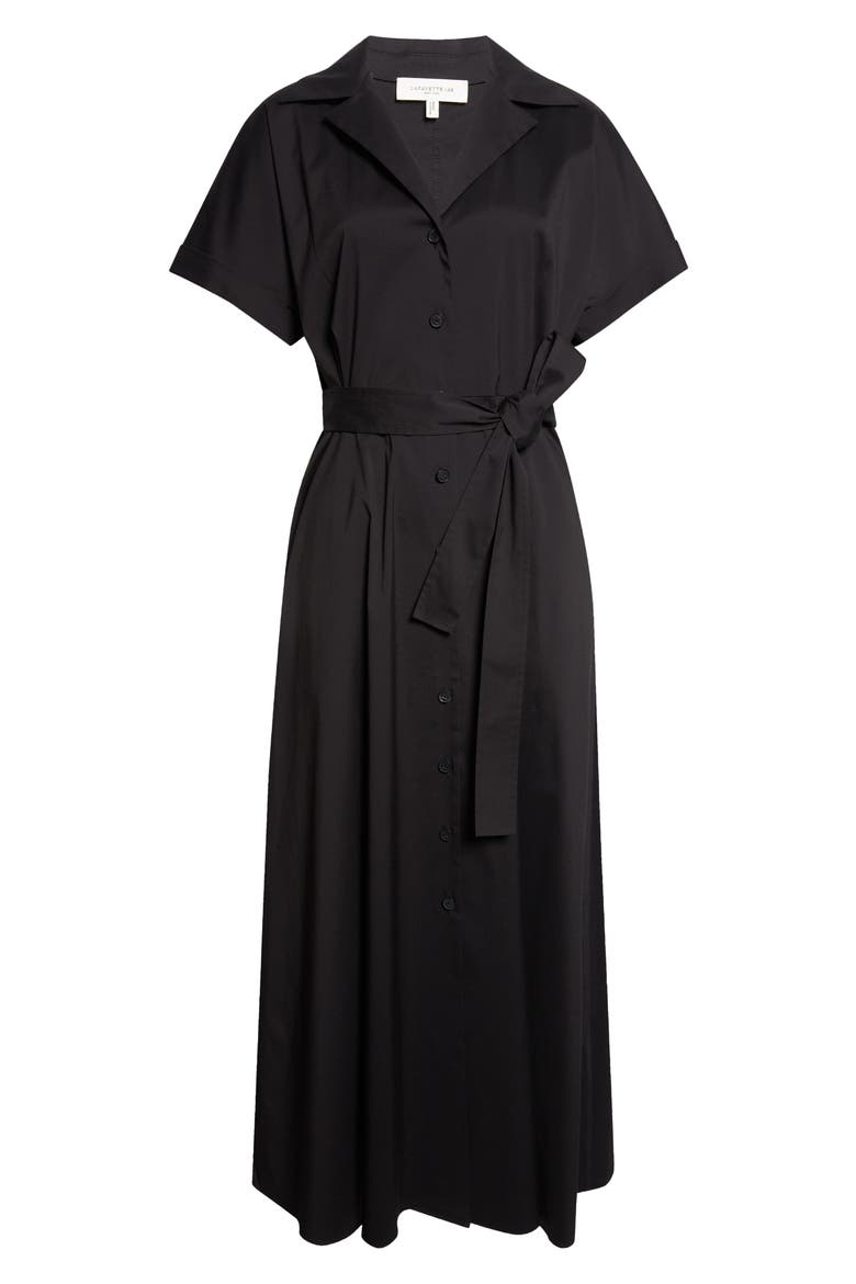 Belted Stretch Cotton Blend Shirtdress, Alternate, color, BLACK