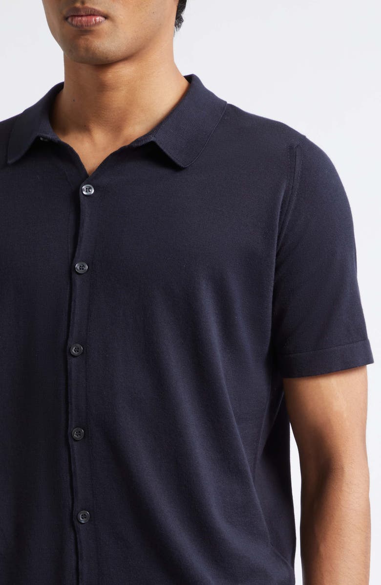 John Smedley Folke Knit Short Sleeve Cotton Button-Up Shirt, Alternate, color, Navy