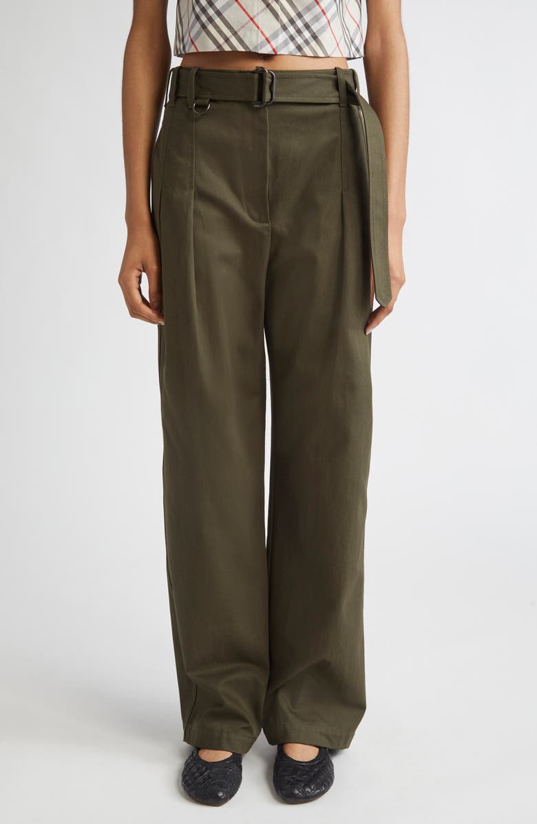 Burberry Cotton Gabardine Belted Pants, Main, color, Shale