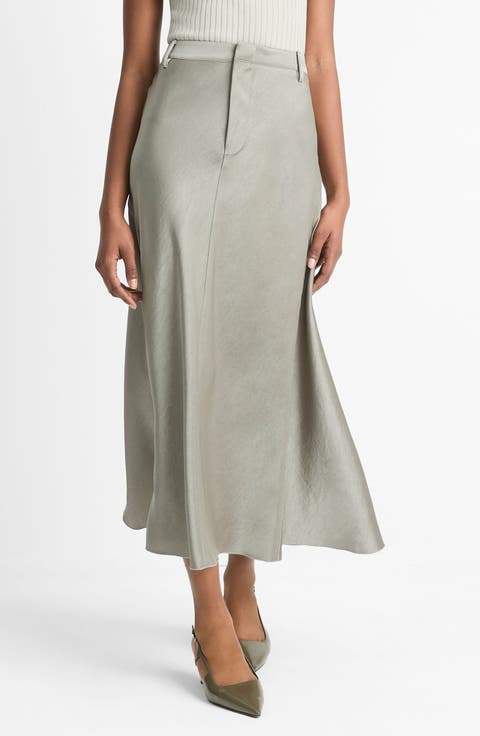 Satin A-Line Midi Skirt