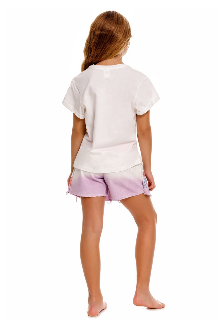 Kids' Amor Chroma Embroidered Raw Hem Denim Skort, Alternate, color, WHITE