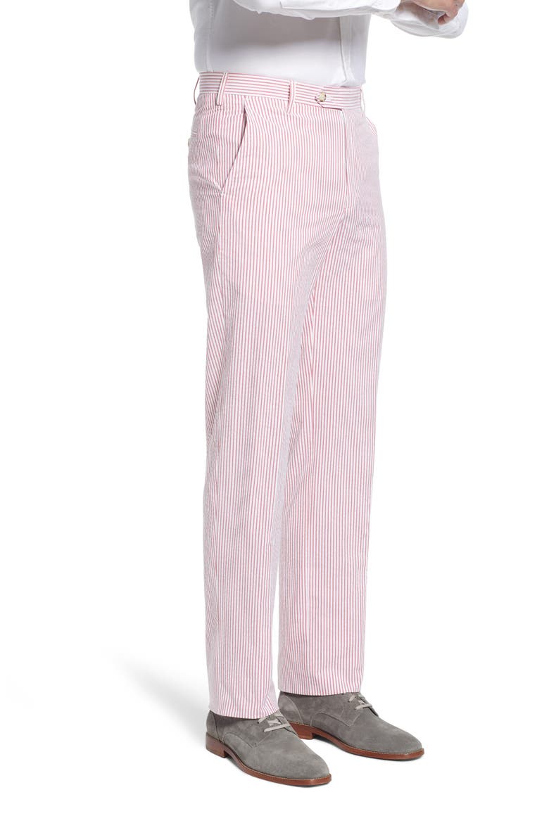 Flat Front Stripe Cotton Seersucker Pants, Alternate, color, RED