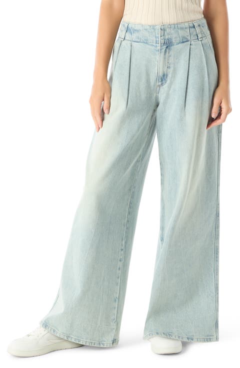 Posey Pleated Wide Leg Jeans (Arctic)