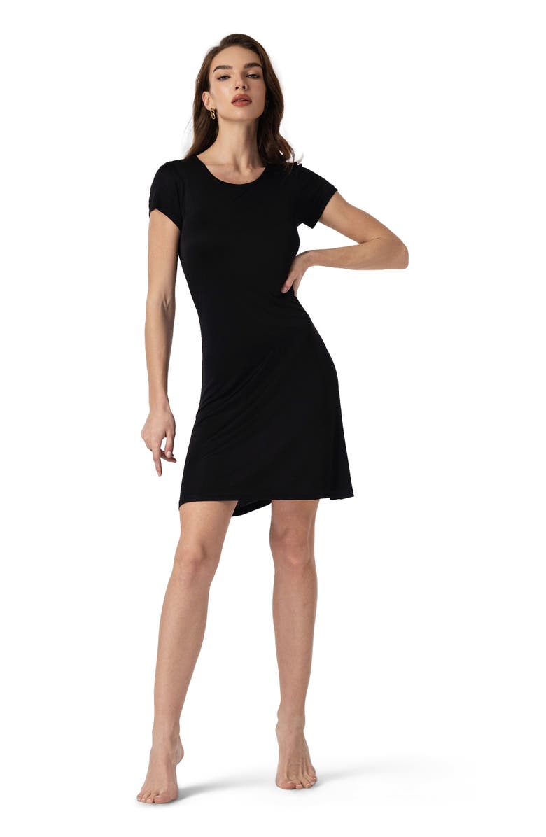 SILKSILKY Silk Knitted Short Sleeve Round Neck Short Nightgown, Main, color, 