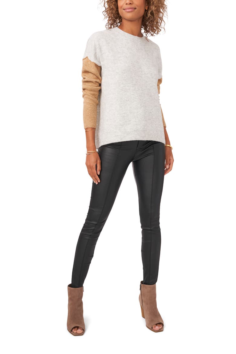 Colorblock Sweater, Alternate, color, SILVER HTHR/LATTE HTHR