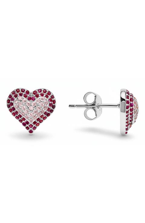 Pavé Cubic Zirconia Heart Stud Earrings