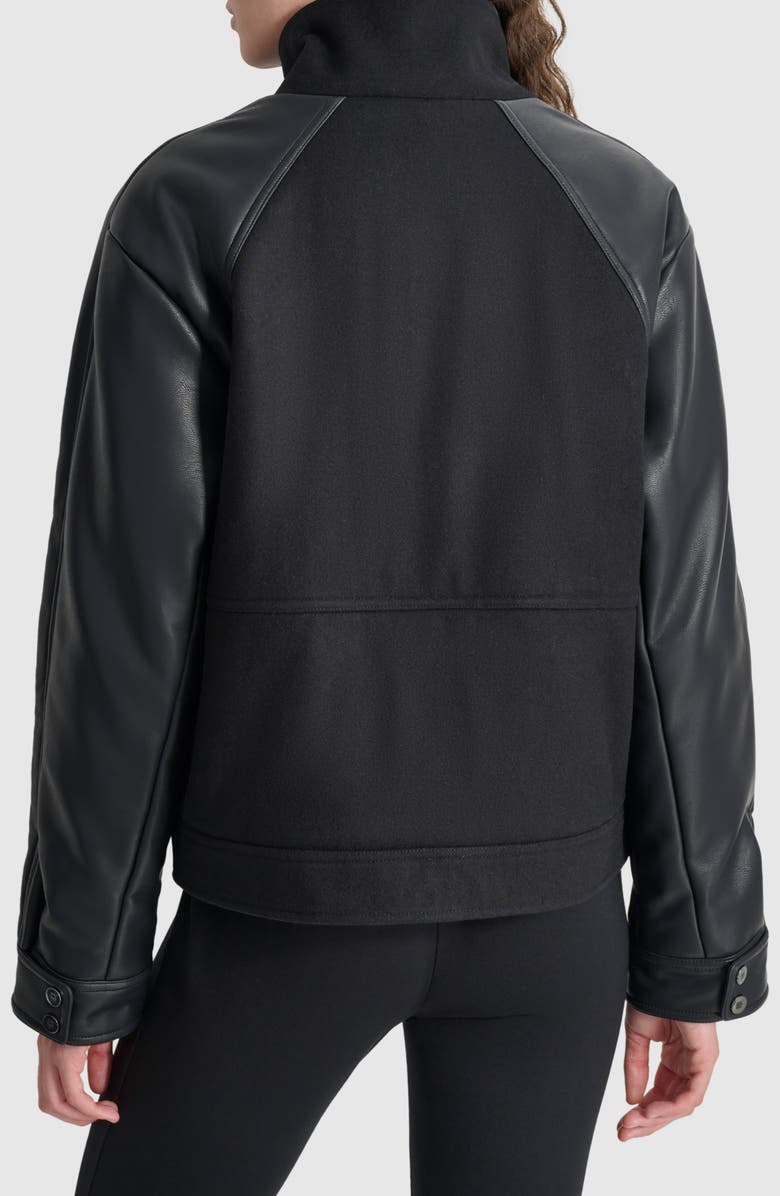 DKNY Logo Patch Mixed Media Wool Blend Bomber Jacket, Alternate, color, 