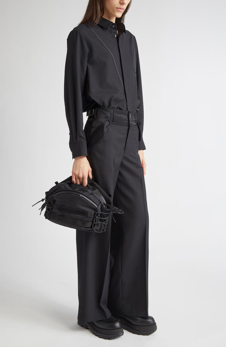 Sacai Suiting Fabric Button-Up Shirt, Alternate, color, Black