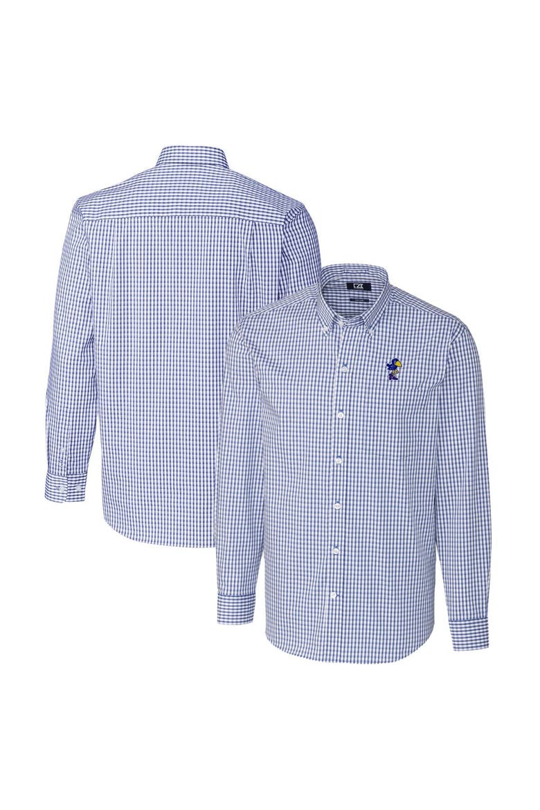 Men's Cutter & Buck Royal Kansas Jayhawks Easy Care Stretch Gingham Long Sleeve Button-Down Shirt, Main, color, Royal
