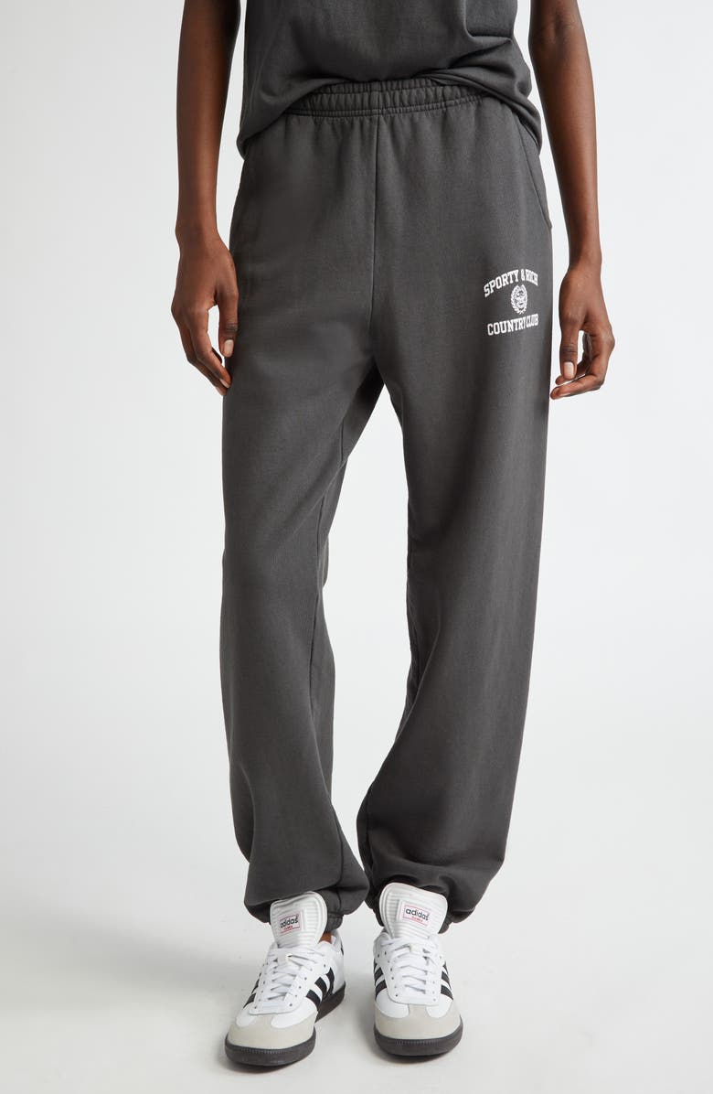 Sporty & Rich Varsity Crest Cotton Sweatpants, Main, color, 