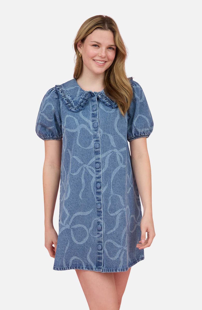 Blu Pepper Bow Denim Minidress, Alternate, color, Denim
