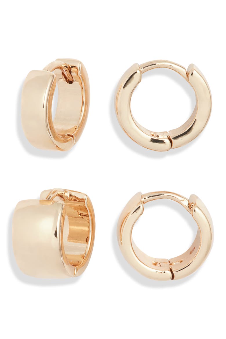 Set of 2 Huggie Hoop Earrings, Main, color, GOLD