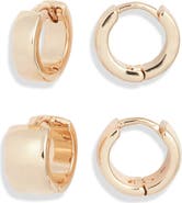 Open Edit Set of 2 Huggie Hoop Earrings