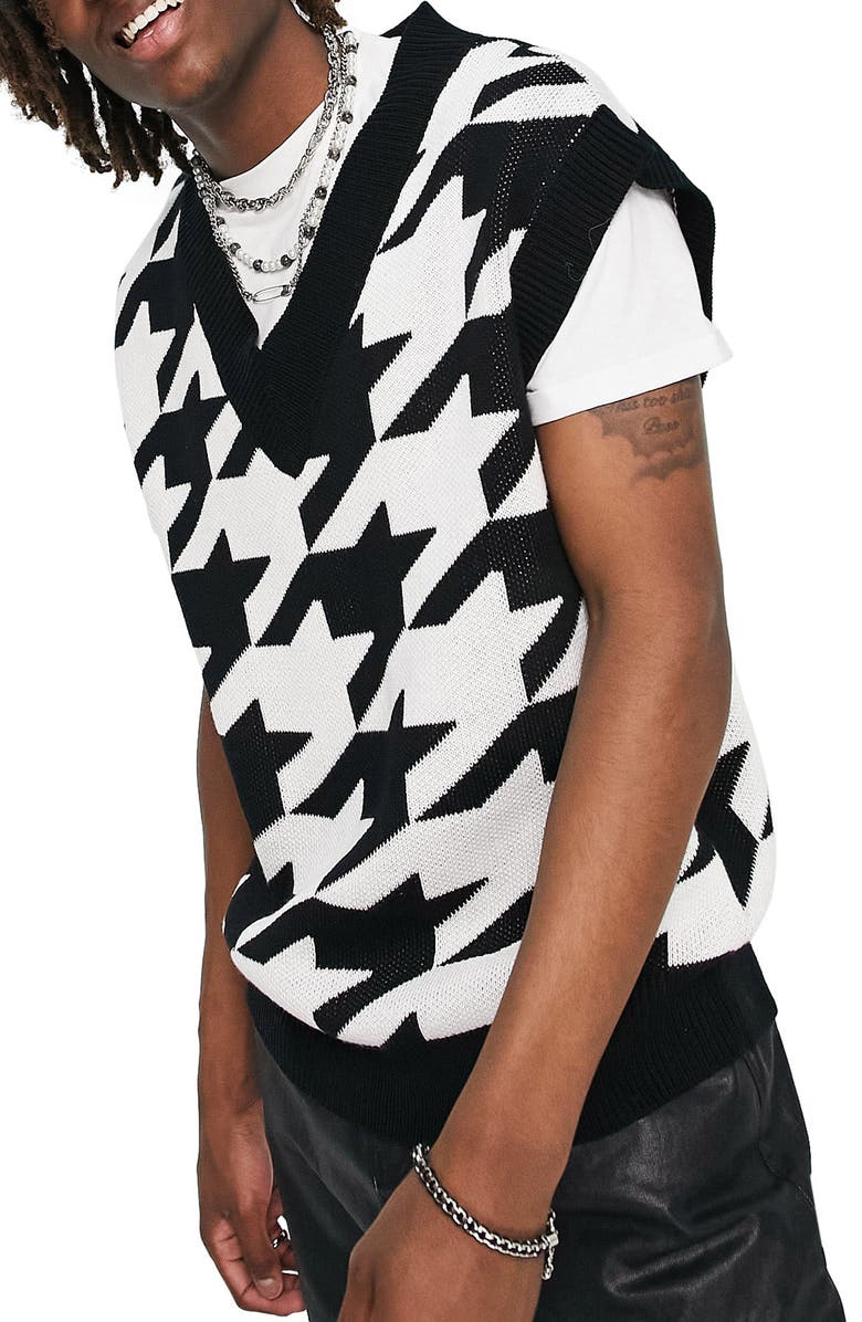 Topman Houndstooth Knit Vest, Main, color, 