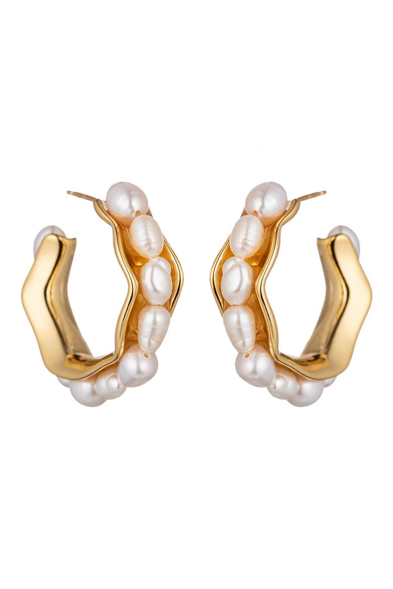 Isabella Faux Pearl Hoop Earrings, Main, color, GOLD