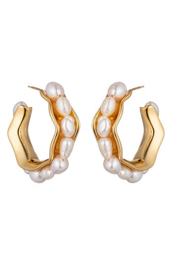Eye Candy Los Angeles Isabella Faux Pearl Hoop Earrings In Gold
