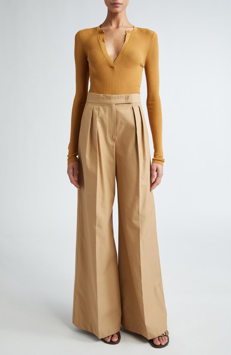 Max Mara Saggina Split Neck Rib Silk Top, Alternate, color, 