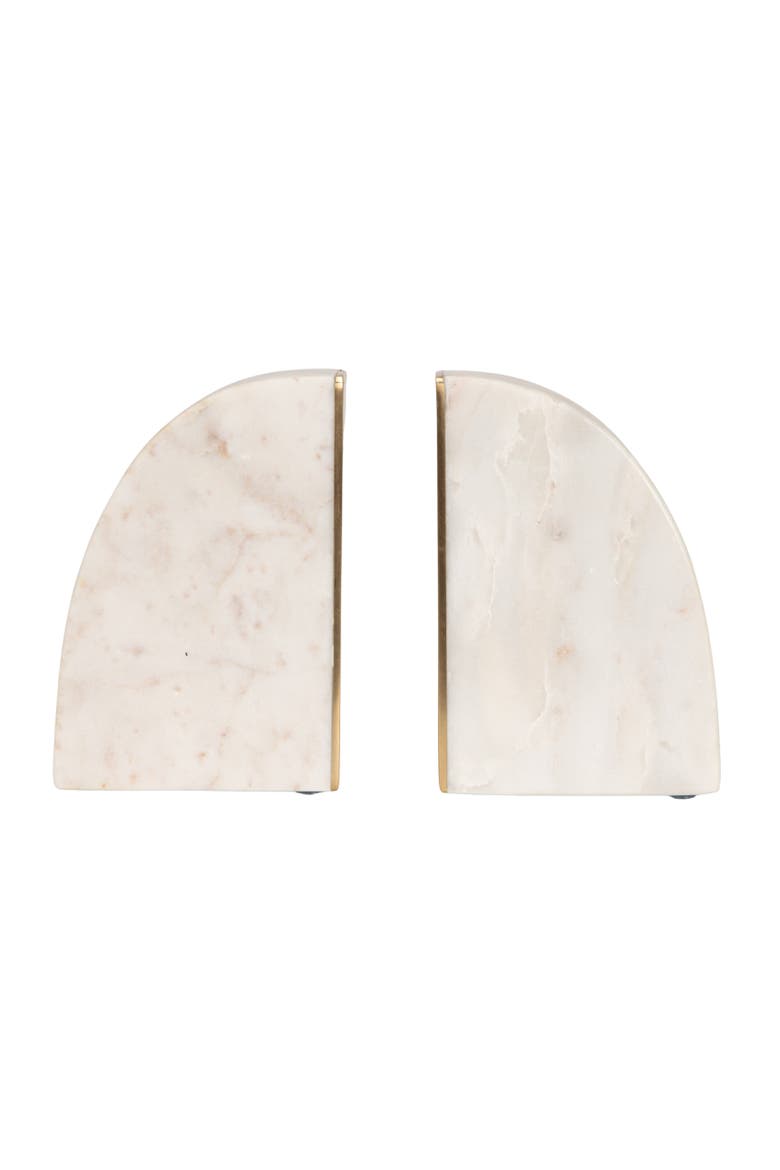 2-Piece Marble Bookends with Brass Inlay, Alternate, color, Gold