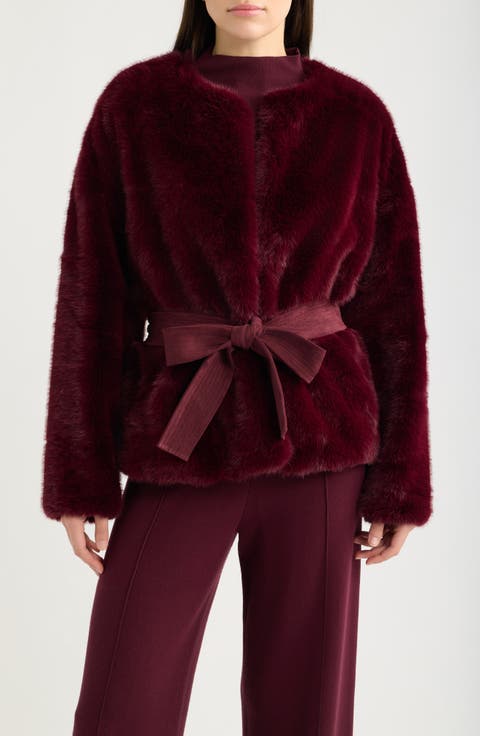 Tie Waist Faux Fur Jacket
