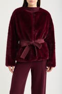 Tahari ASL Tie Waist Faux Fur Jacket